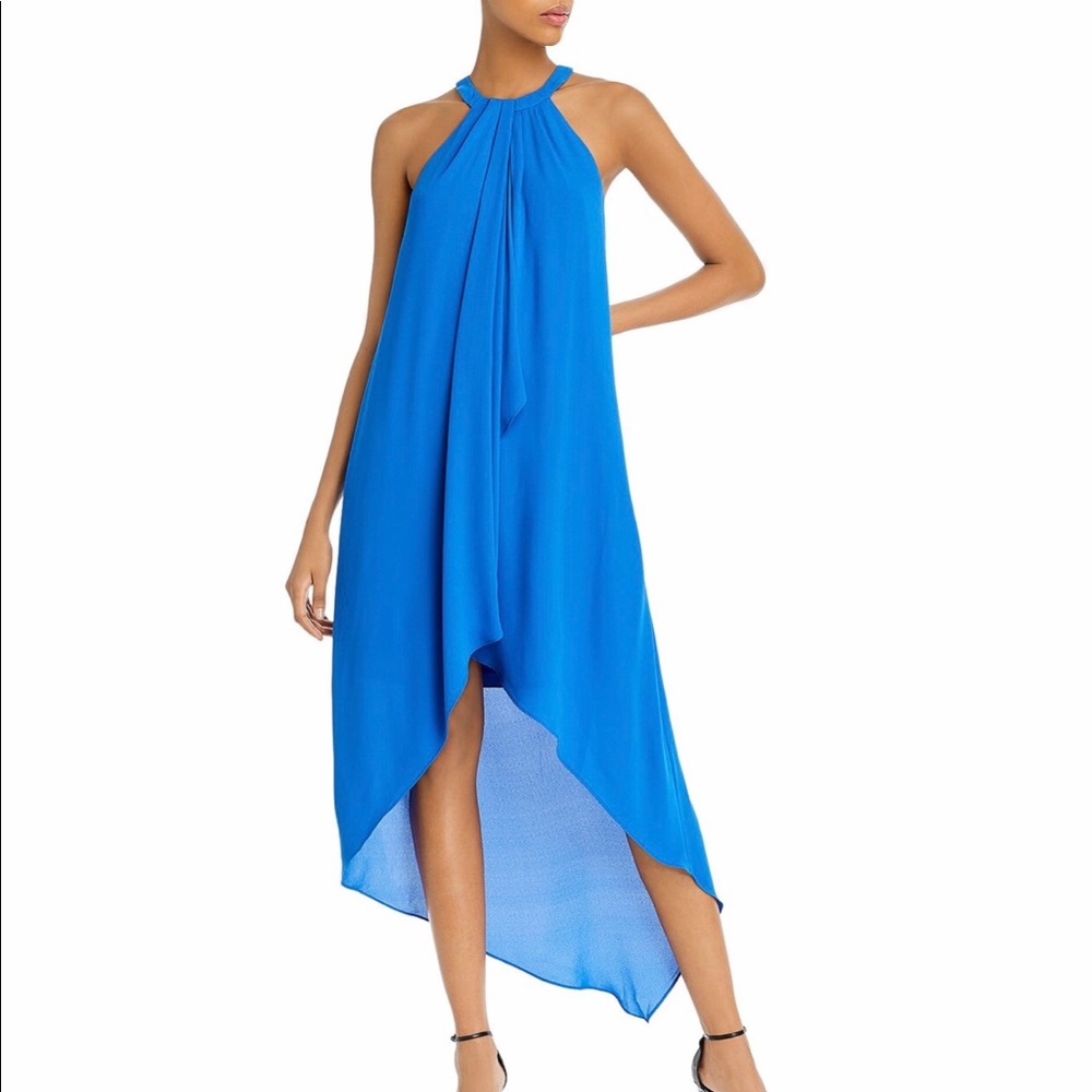 BCBGMaxazria High Low Draped Gown in Larkspur Blue